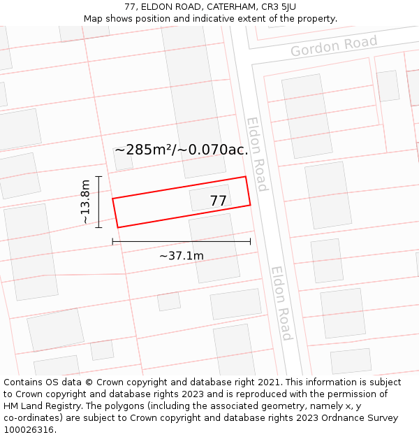 77, ELDON ROAD, CATERHAM, CR3 5JU: Plot and title map