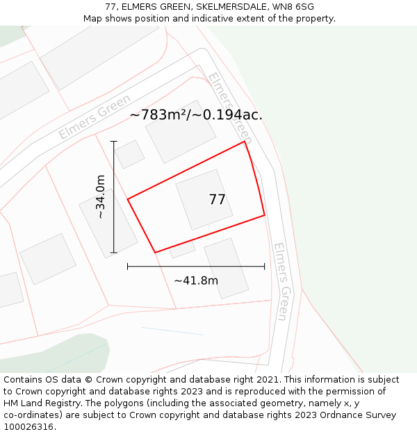 77, ELMERS GREEN, SKELMERSDALE, WN8 6SG: Plot and title map