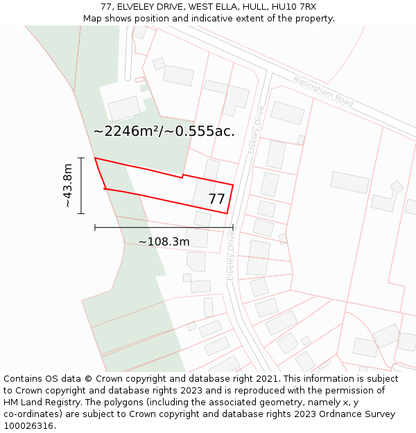 77, ELVELEY DRIVE, WEST ELLA, HULL, HU10 7RX: Plot and title map