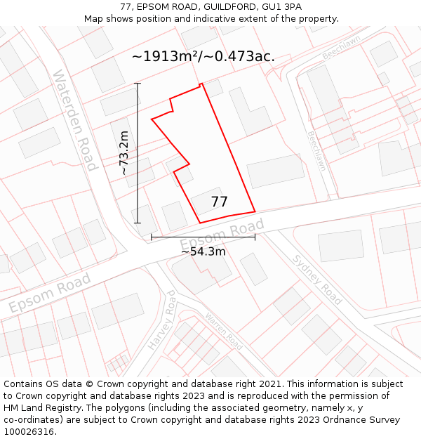 77, EPSOM ROAD, GUILDFORD, GU1 3PA: Plot and title map