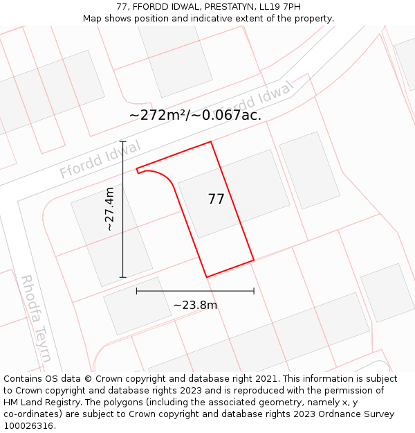 77, FFORDD IDWAL, PRESTATYN, LL19 7PH: Plot and title map