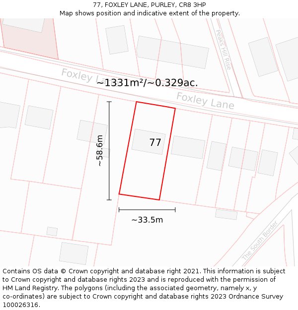 77, FOXLEY LANE, PURLEY, CR8 3HP: Plot and title map