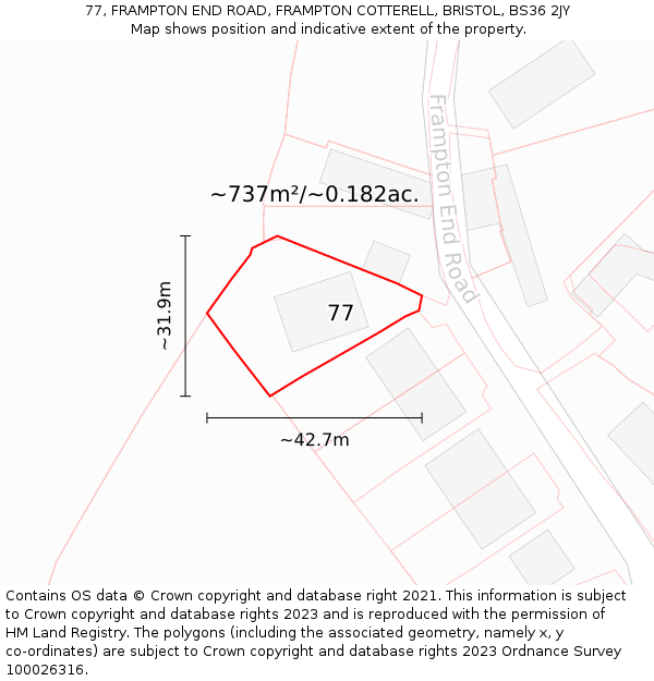 77, FRAMPTON END ROAD, FRAMPTON COTTERELL, BRISTOL, BS36 2JY: Plot and title map