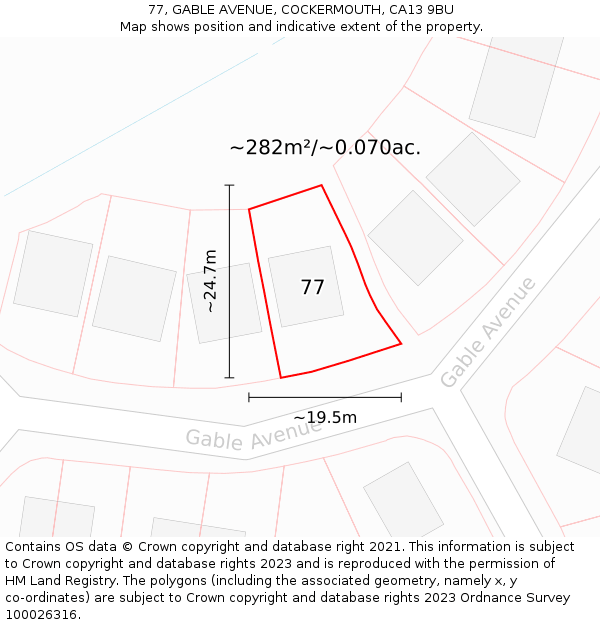 77, GABLE AVENUE, COCKERMOUTH, CA13 9BU: Plot and title map