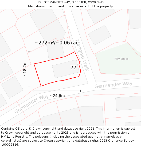 77, GERMANDER WAY, BICESTER, OX26 3WD: Plot and title map