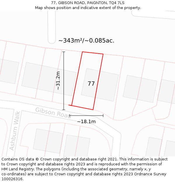 77, GIBSON ROAD, PAIGNTON, TQ4 7LS: Plot and title map
