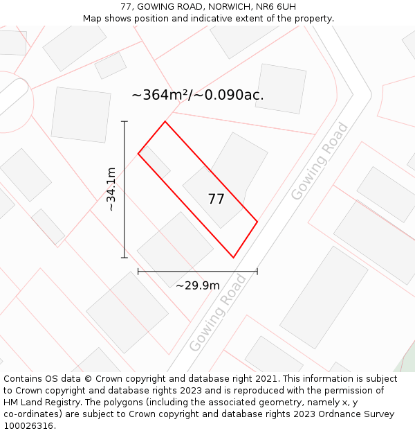 77, GOWING ROAD, NORWICH, NR6 6UH: Plot and title map