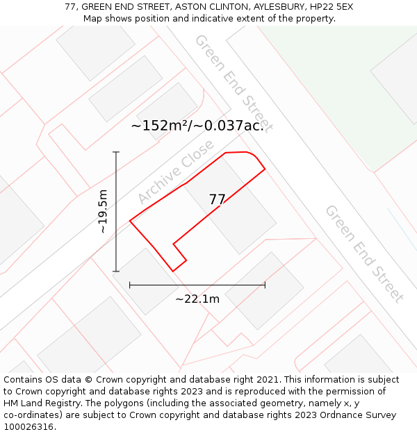 77, GREEN END STREET, ASTON CLINTON, AYLESBURY, HP22 5EX: Plot and title map