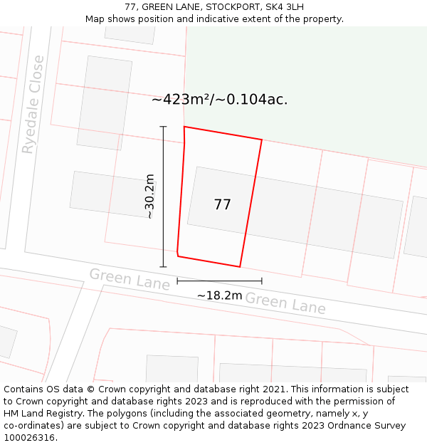 77, GREEN LANE, STOCKPORT, SK4 3LH: Plot and title map