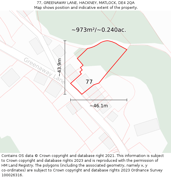 77, GREENAWAY LANE, HACKNEY, MATLOCK, DE4 2QA: Plot and title map