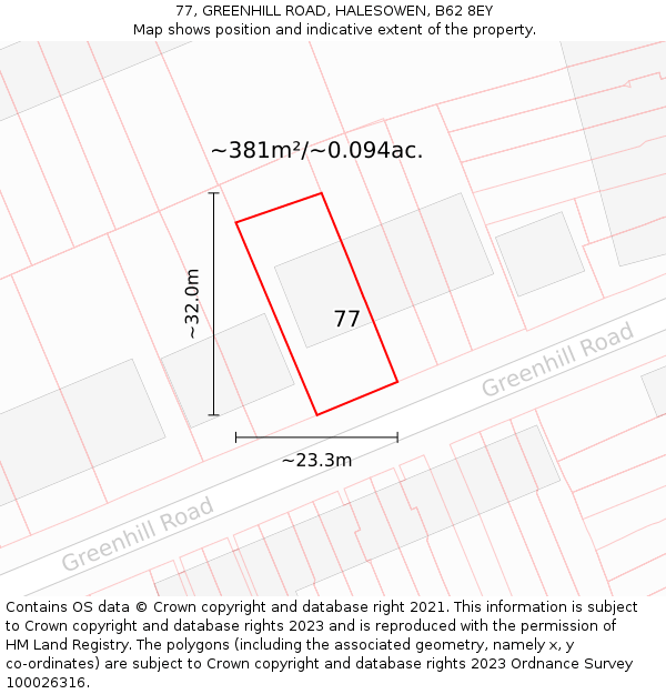 77, GREENHILL ROAD, HALESOWEN, B62 8EY: Plot and title map