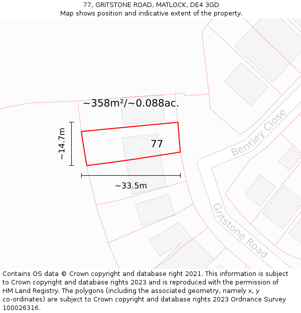 77, GRITSTONE ROAD, MATLOCK, DE4 3GD: Plot and title map