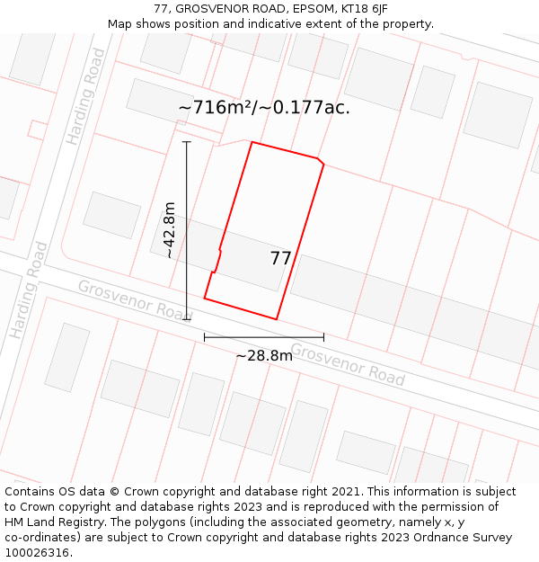 77, GROSVENOR ROAD, EPSOM, KT18 6JF: Plot and title map