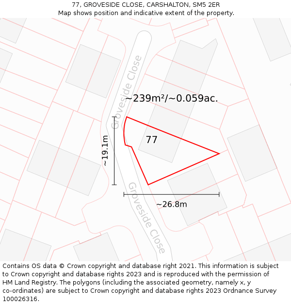 77, GROVESIDE CLOSE, CARSHALTON, SM5 2ER: Plot and title map