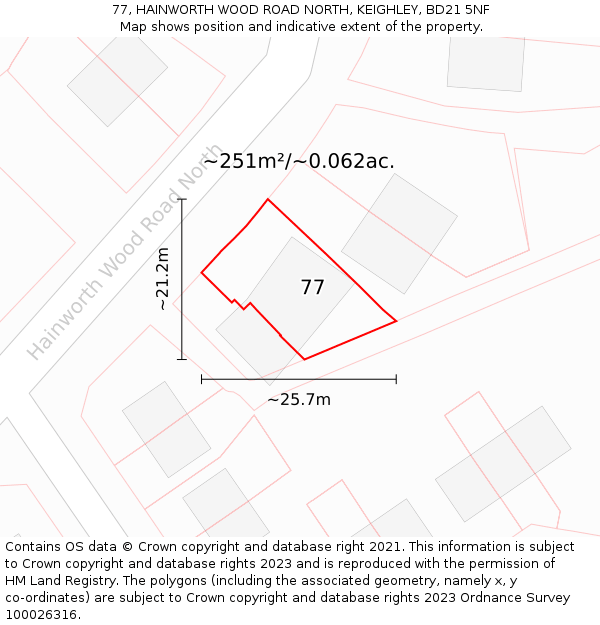 77, HAINWORTH WOOD ROAD NORTH, KEIGHLEY, BD21 5NF: Plot and title map