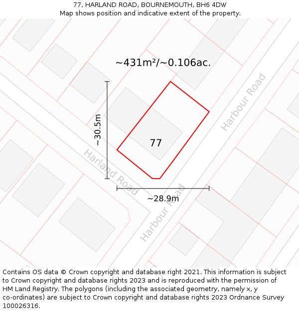 77, HARLAND ROAD, BOURNEMOUTH, BH6 4DW: Plot and title map