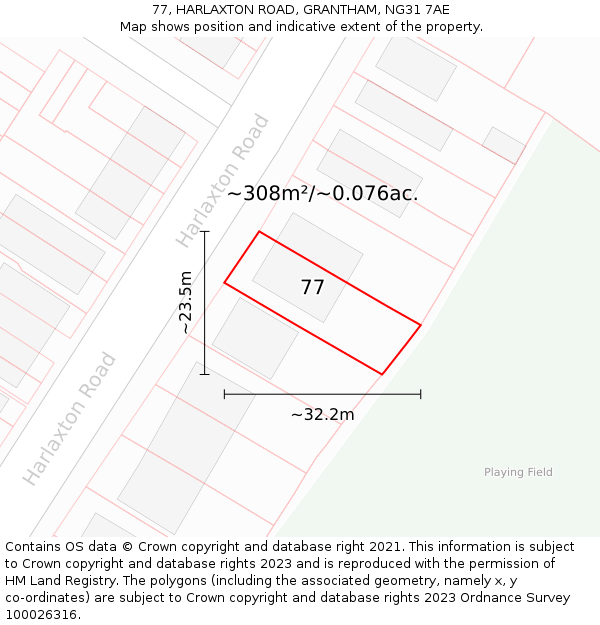 77, HARLAXTON ROAD, GRANTHAM, NG31 7AE: Plot and title map