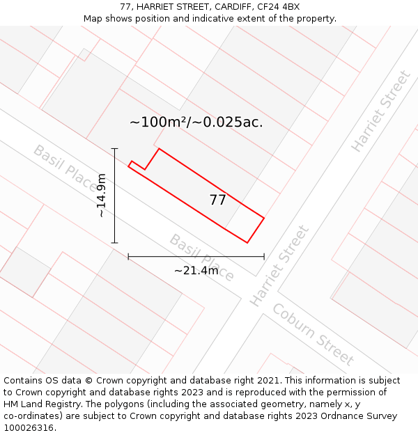 77, HARRIET STREET, CARDIFF, CF24 4BX: Plot and title map