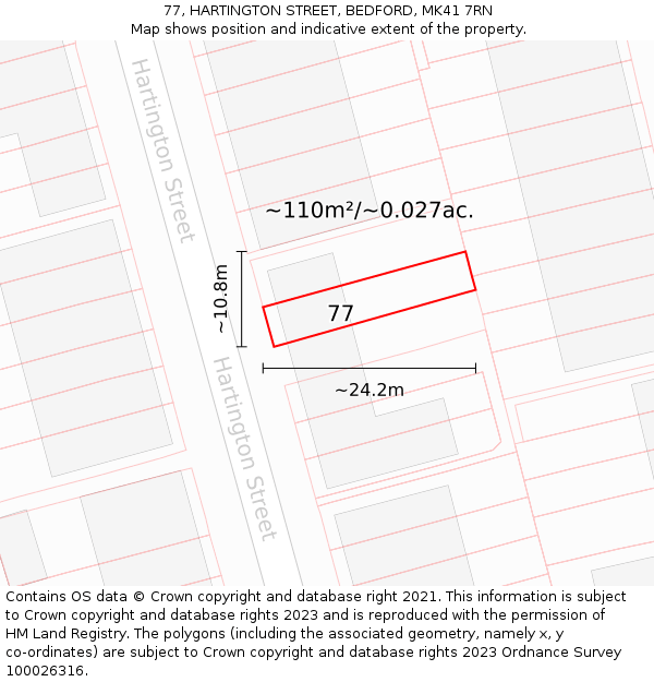 77, HARTINGTON STREET, BEDFORD, MK41 7RN: Plot and title map