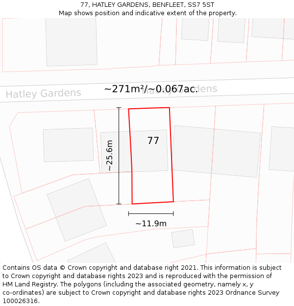 77, HATLEY GARDENS, BENFLEET, SS7 5ST: Plot and title map