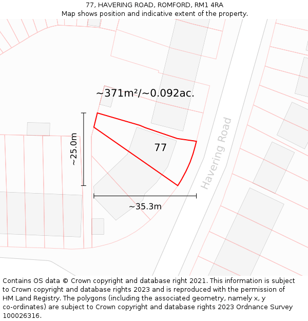 77, HAVERING ROAD, ROMFORD, RM1 4RA: Plot and title map