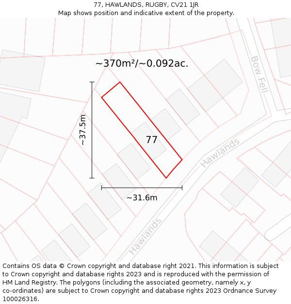 77, HAWLANDS, RUGBY, CV21 1JR: Plot and title map