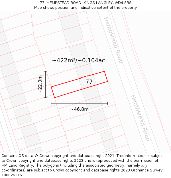 77, HEMPSTEAD ROAD, KINGS LANGLEY, WD4 8BS: Plot and title map