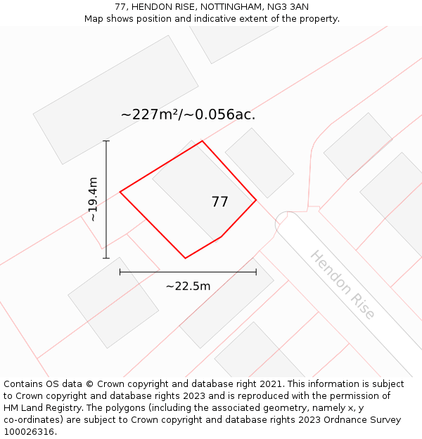 77, HENDON RISE, NOTTINGHAM, NG3 3AN: Plot and title map