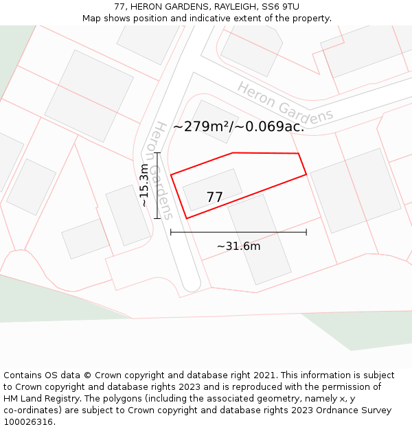 77, HERON GARDENS, RAYLEIGH, SS6 9TU: Plot and title map