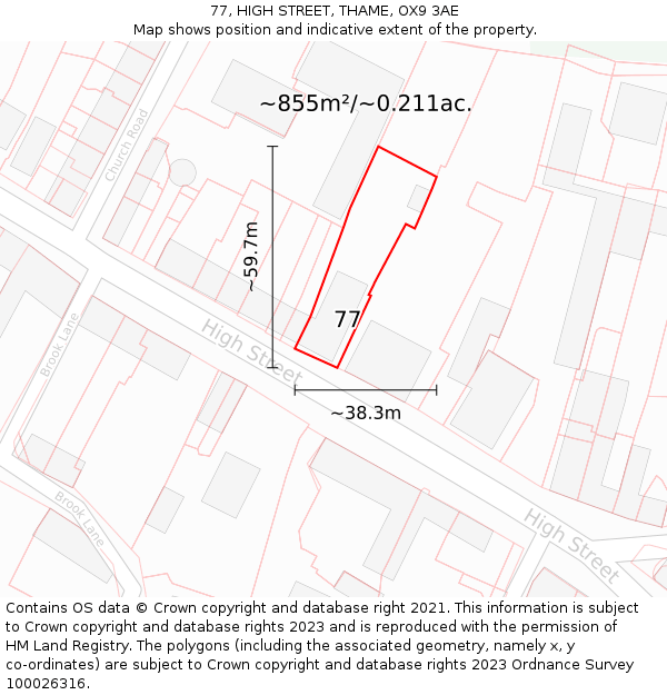 77, HIGH STREET, THAME, OX9 3AE: Plot and title map