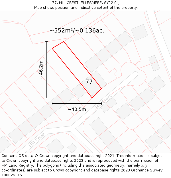 77, HILLCREST, ELLESMERE, SY12 0LJ: Plot and title map