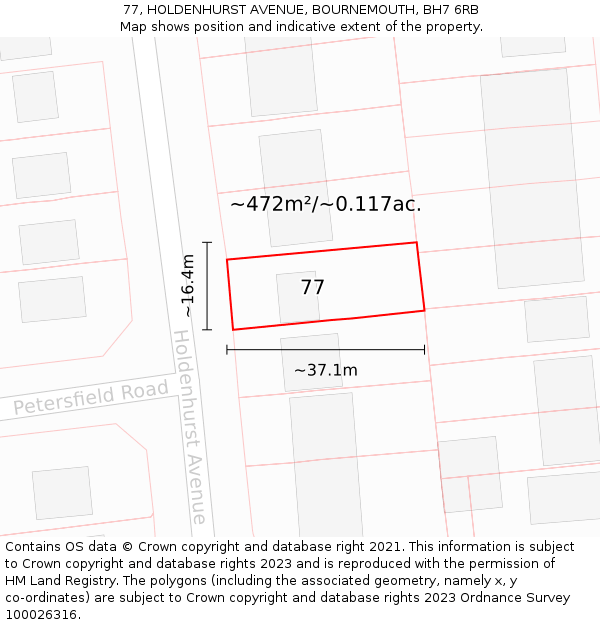 77, HOLDENHURST AVENUE, BOURNEMOUTH, BH7 6RB: Plot and title map