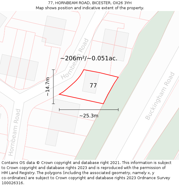 77, HORNBEAM ROAD, BICESTER, OX26 3YH: Plot and title map