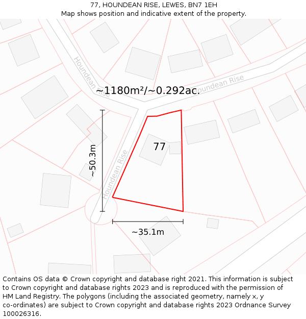 77, HOUNDEAN RISE, LEWES, BN7 1EH: Plot and title map
