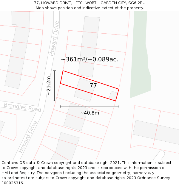 77, HOWARD DRIVE, LETCHWORTH GARDEN CITY, SG6 2BU: Plot and title map