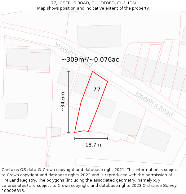 77, JOSEPHS ROAD, GUILDFORD, GU1 1DN: Plot and title map