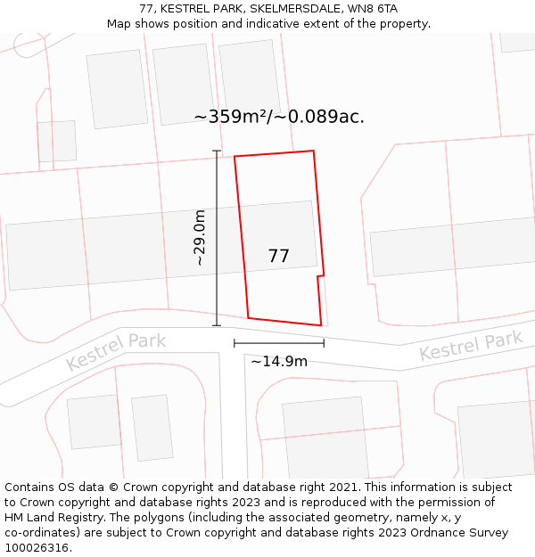 77, KESTREL PARK, SKELMERSDALE, WN8 6TA: Plot and title map