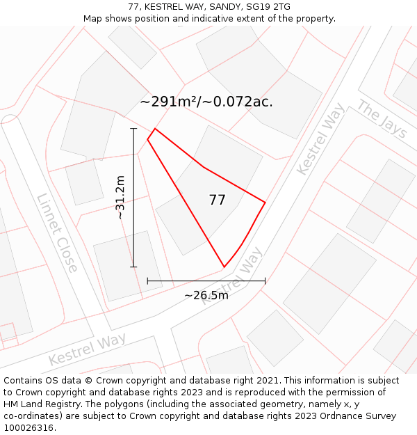 77, KESTREL WAY, SANDY, SG19 2TG: Plot and title map