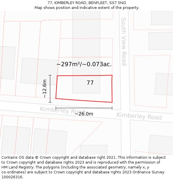 77, KIMBERLEY ROAD, BENFLEET, SS7 5NG: Plot and title map