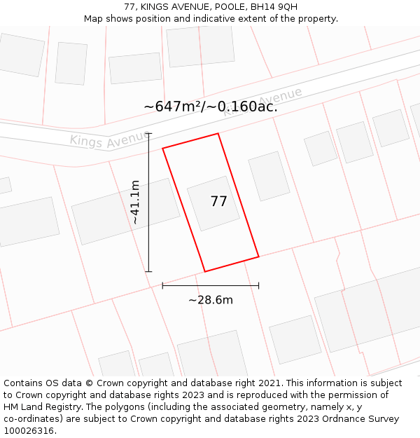 77, KINGS AVENUE, POOLE, BH14 9QH: Plot and title map