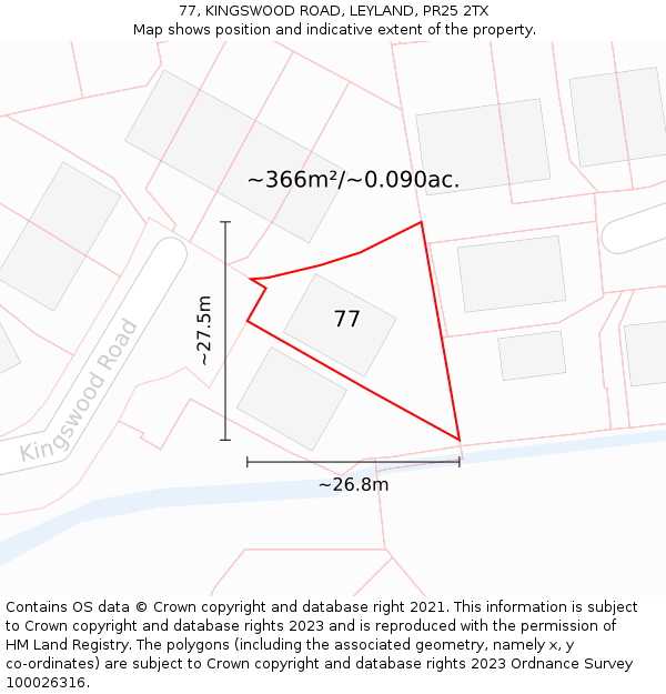 77, KINGSWOOD ROAD, LEYLAND, PR25 2TX: Plot and title map