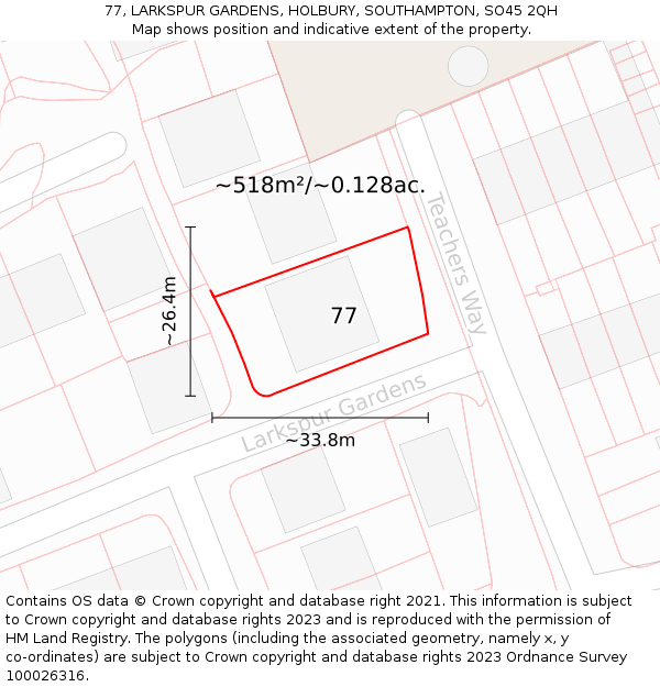 77, LARKSPUR GARDENS, HOLBURY, SOUTHAMPTON, SO45 2QH: Plot and title map