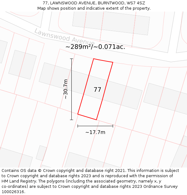 77, LAWNSWOOD AVENUE, BURNTWOOD, WS7 4SZ: Plot and title map