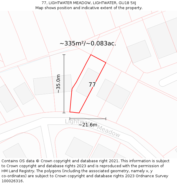 77, LIGHTWATER MEADOW, LIGHTWATER, GU18 5XJ: Plot and title map