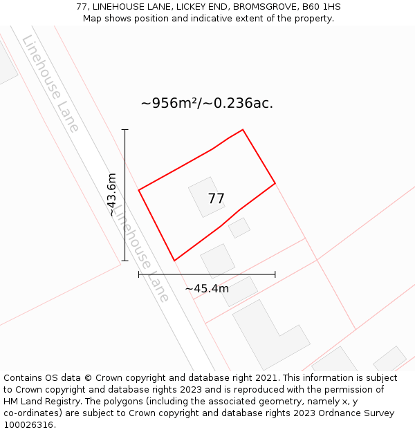 77, LINEHOUSE LANE, LICKEY END, BROMSGROVE, B60 1HS: Plot and title map