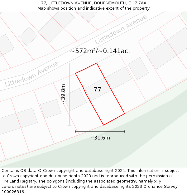 77, LITTLEDOWN AVENUE, BOURNEMOUTH, BH7 7AX: Plot and title map