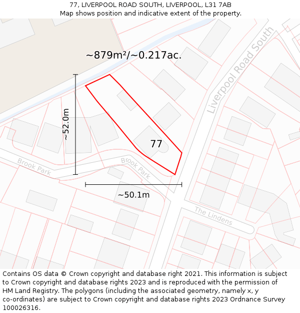 77, LIVERPOOL ROAD SOUTH, LIVERPOOL, L31 7AB: Plot and title map