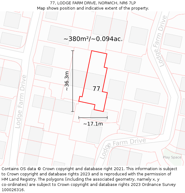 77, LODGE FARM DRIVE, NORWICH, NR6 7LP: Plot and title map