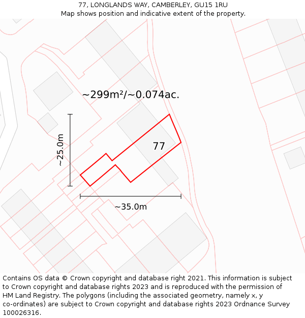 77, LONGLANDS WAY, CAMBERLEY, GU15 1RU: Plot and title map