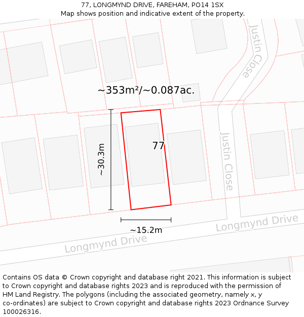 77, LONGMYND DRIVE, FAREHAM, PO14 1SX: Plot and title map